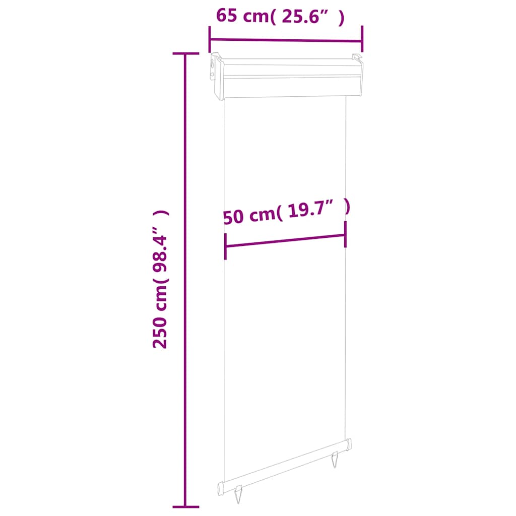 Sidemarkise for balkong 60x250 cm grå
