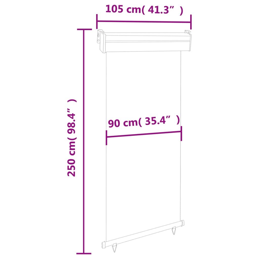 Sidemarkise for balkong 100x250 cm brun