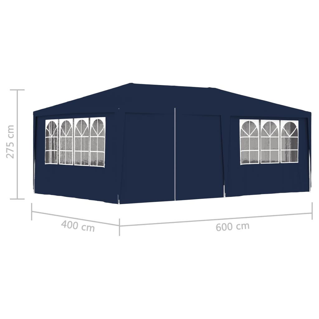 Profesjonelt festtelt med sidevegger 4x6 m blå 90 g/m²