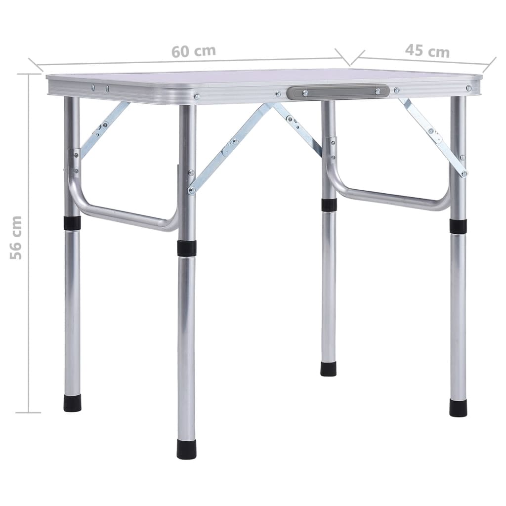 Sammenleggbart campingbord hvit aluminium 60x45 cm vidaXL