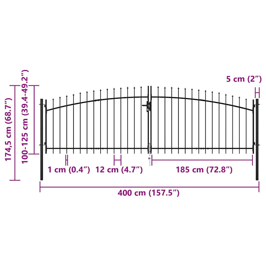 Dobbeldørsgjerdeport Woerden med spydtopp 400x174,5 cm