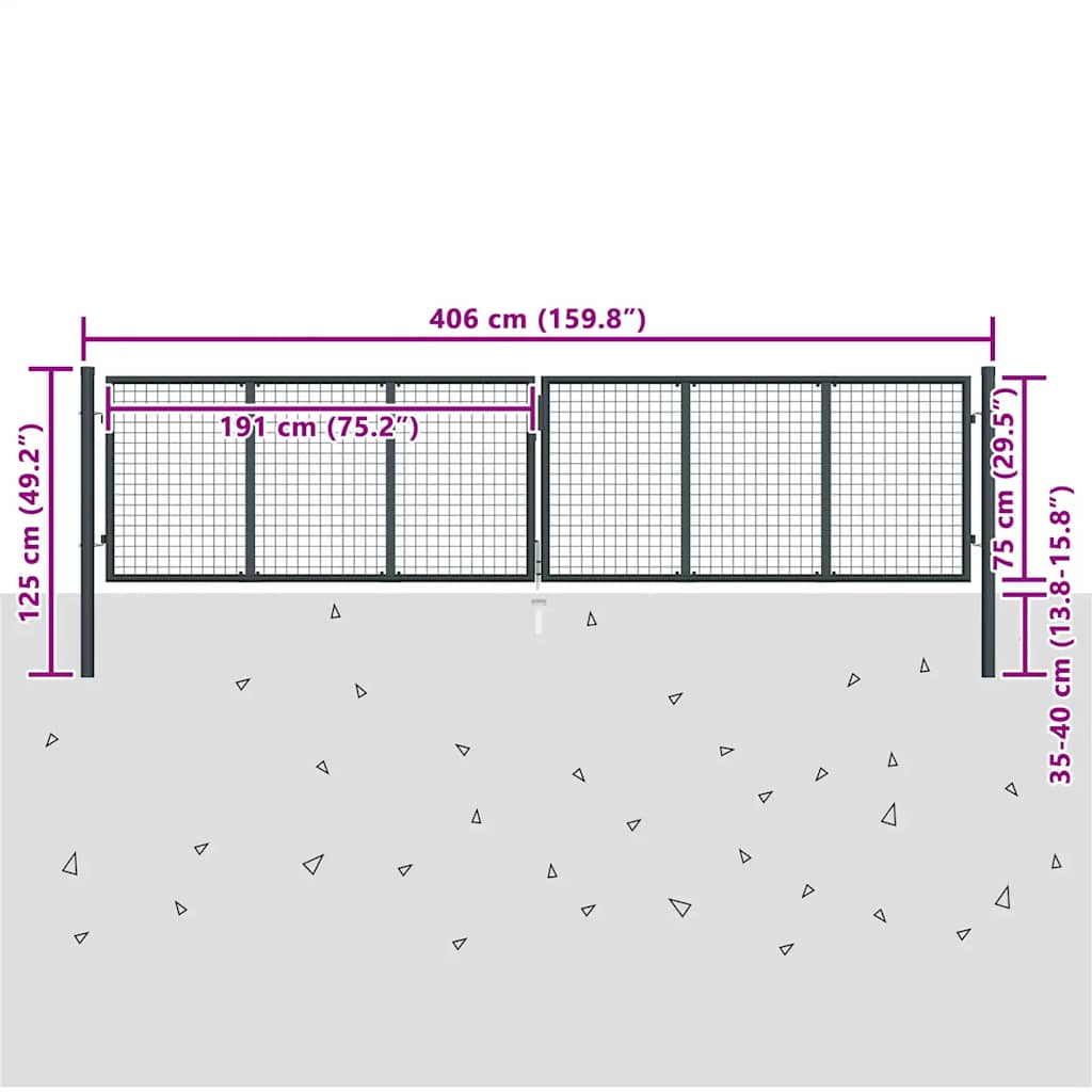 Hageport av netting galvanisert stål 400x75 cm grå
