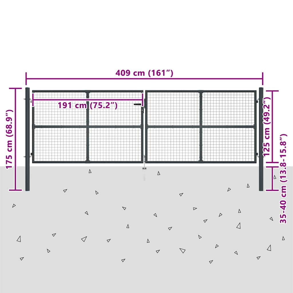 Hageport av netting galvanisert stål 400x125 cm grå