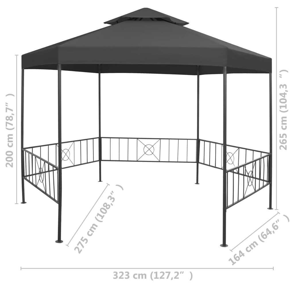 Hagepaviljong 323x275x265 cm antrasitt