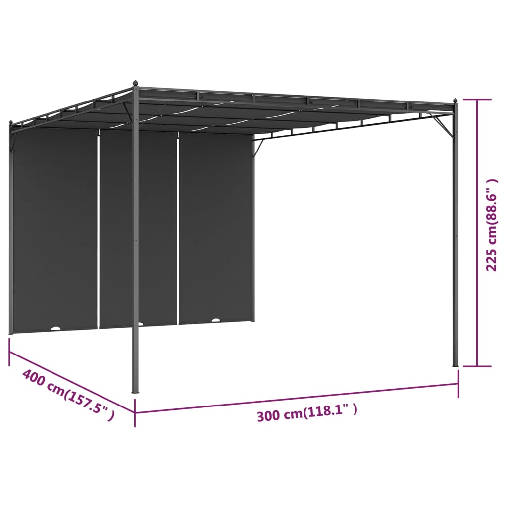 Hagepaviljong med sidegardin 4x3x2,25 m antrasitt