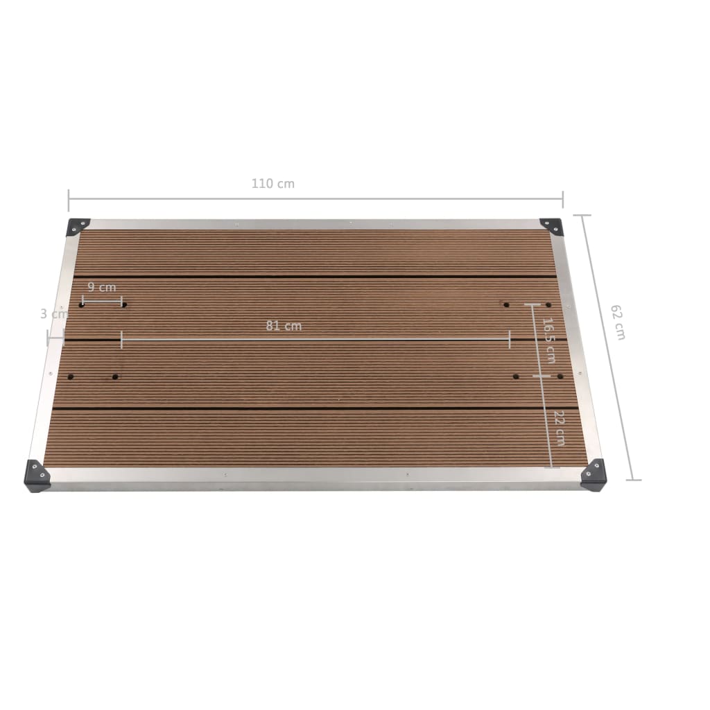 Utendørs dusjbrett WPC rustfritt stål 110x62 cm brun