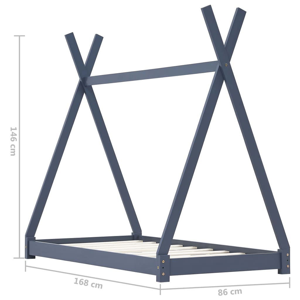 Sengeramme for barn heltre furu grå 80x160 cm