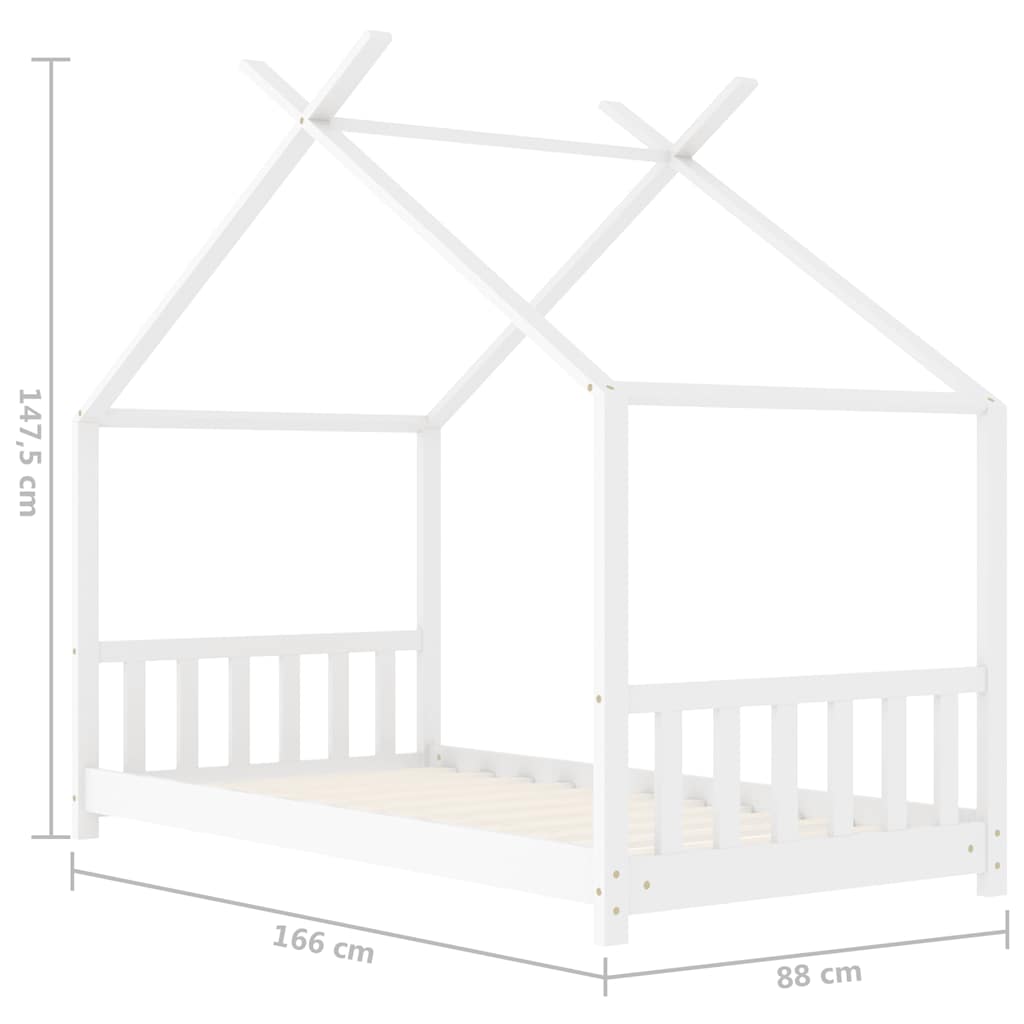 Sengeramme for barn heltre furu hvit 80x160 cm