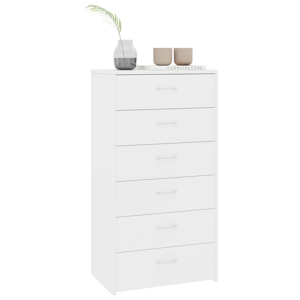 Skjenk med 6 skuffer hvit 50x34x96 cm konstruert tre