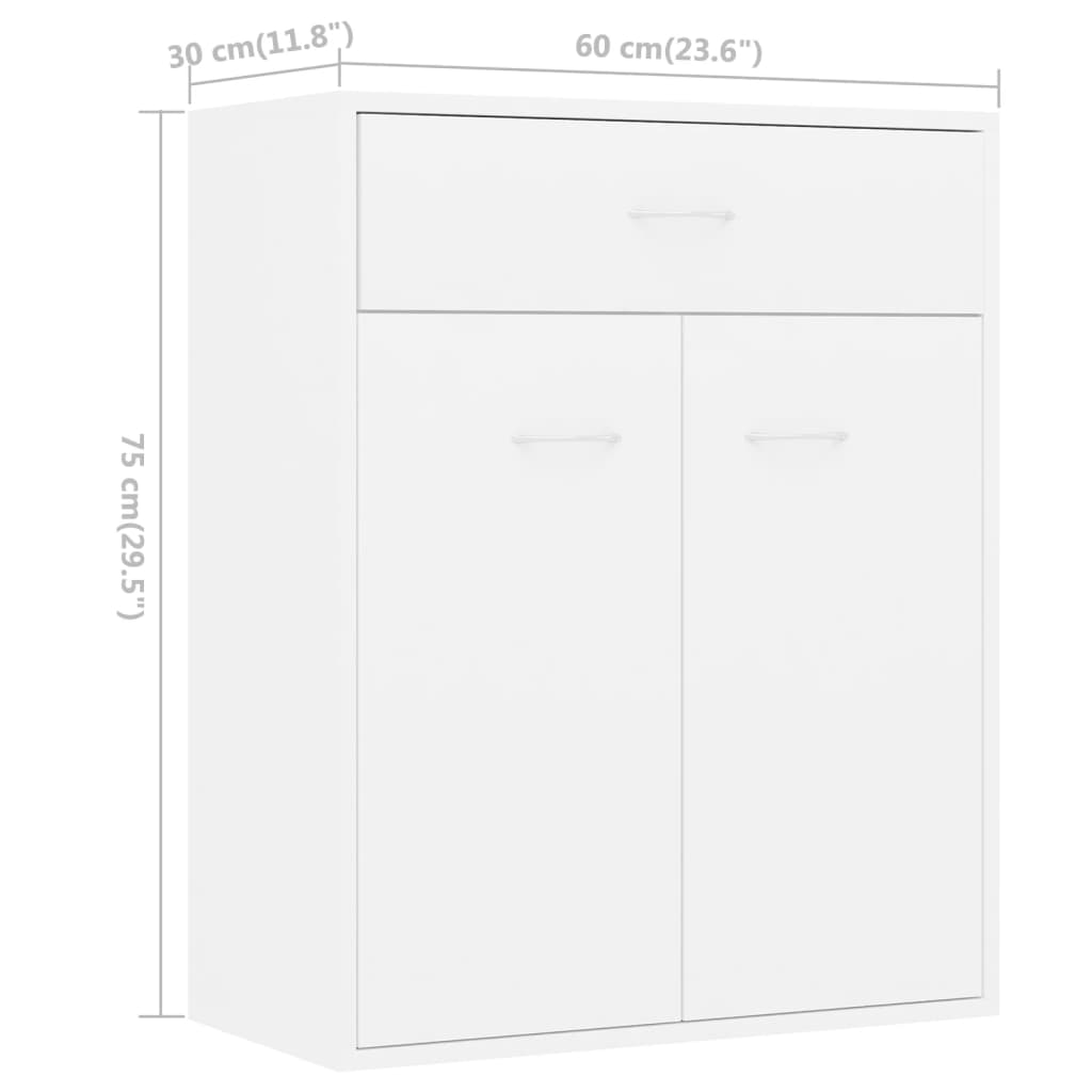 Skjenk hvit 60x30x75 cm konstruert tre