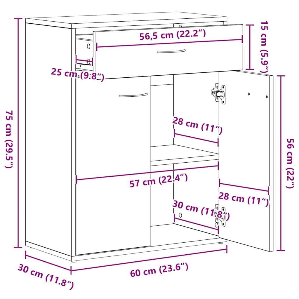 Skjenk sonoma eik 60x30x75 cm konstruert tre