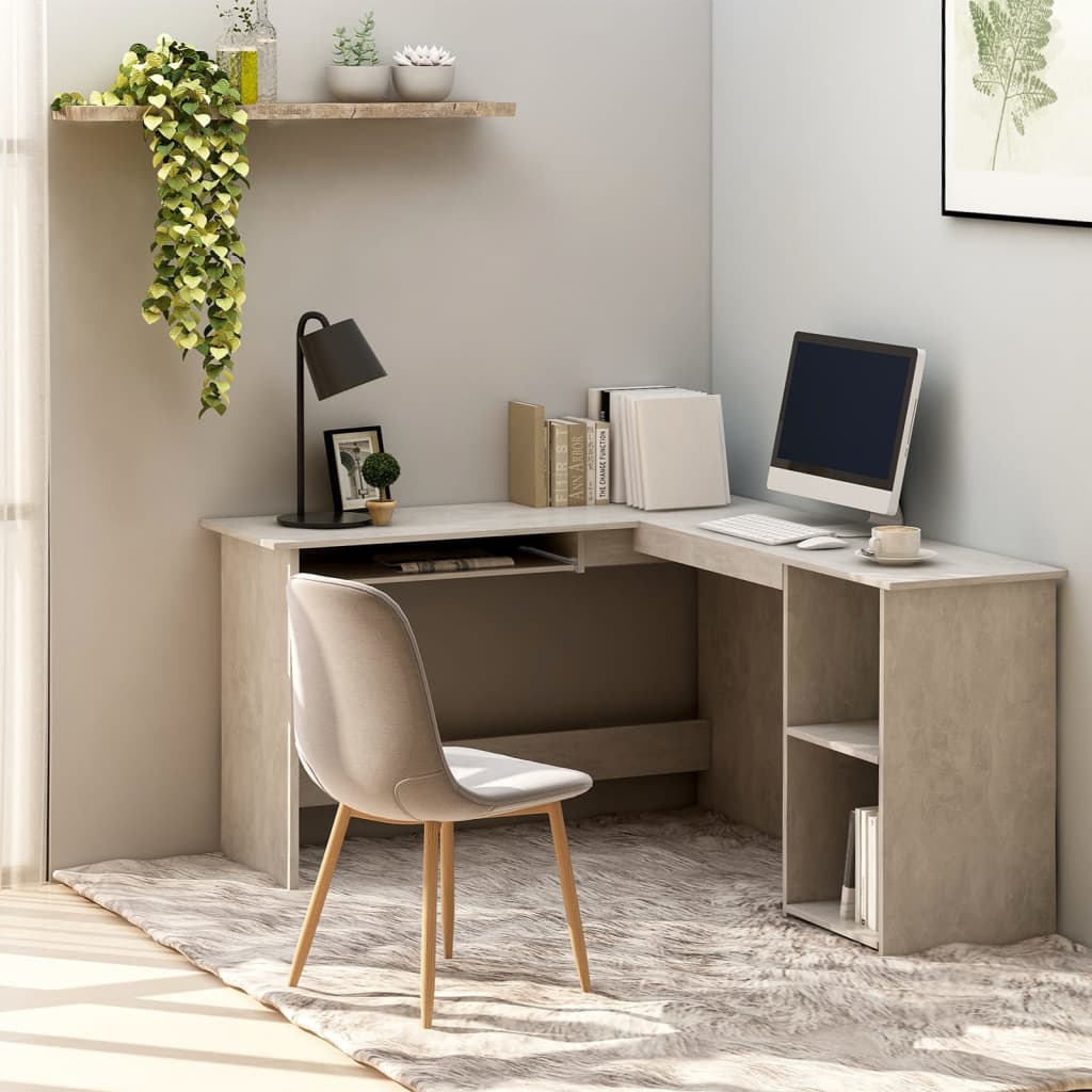 L-formet skrivebord betonggrå 120x140x75 cm konstruert tre
