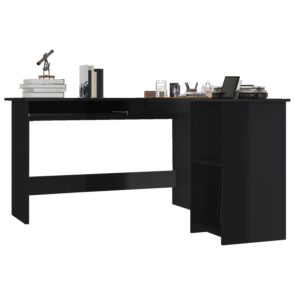 L-formet hjørneskrivebord høyglans svart 120x140x75cm sponplate
