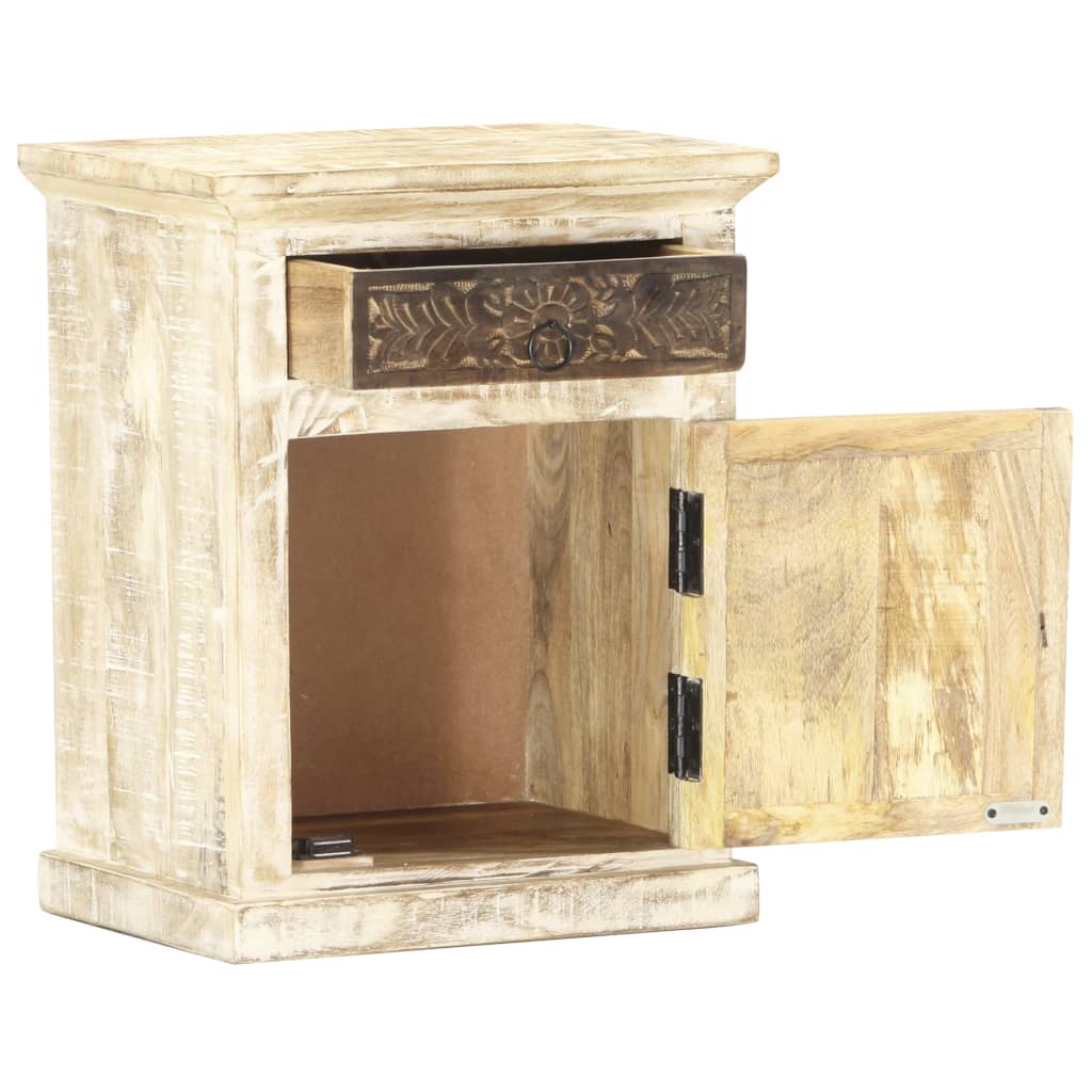 Nattbord hvit 40x30x50 cm heltre mango