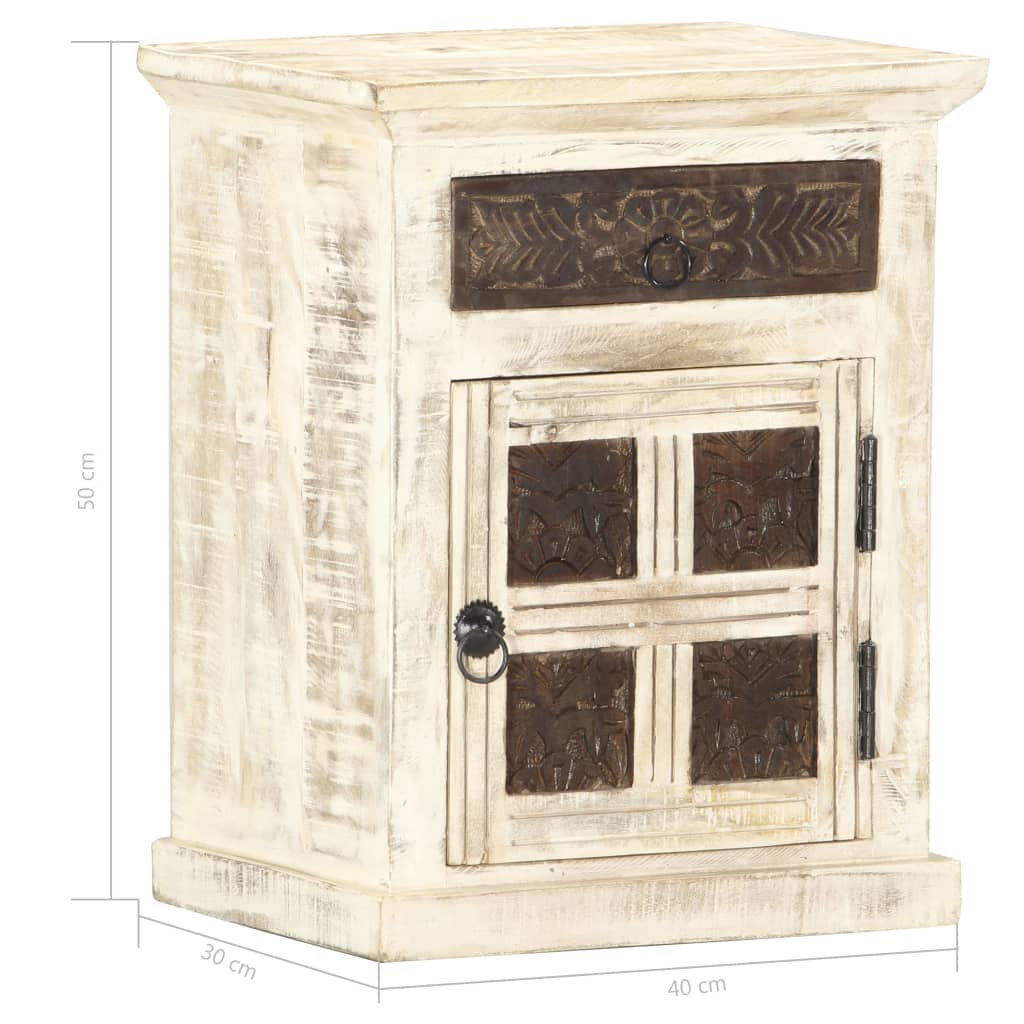 Nattbord hvit 40x30x50 cm heltre mango