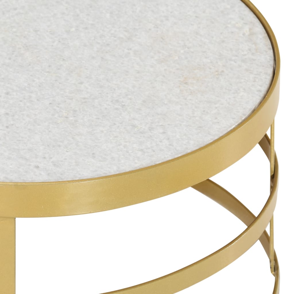 Salongbord 2 stk marmor messing og hvit