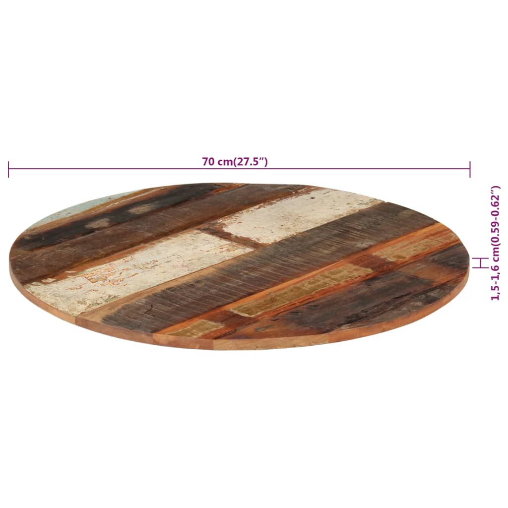 Rund bordplate 70 cm 15-16 mm gjenvunnet heltre