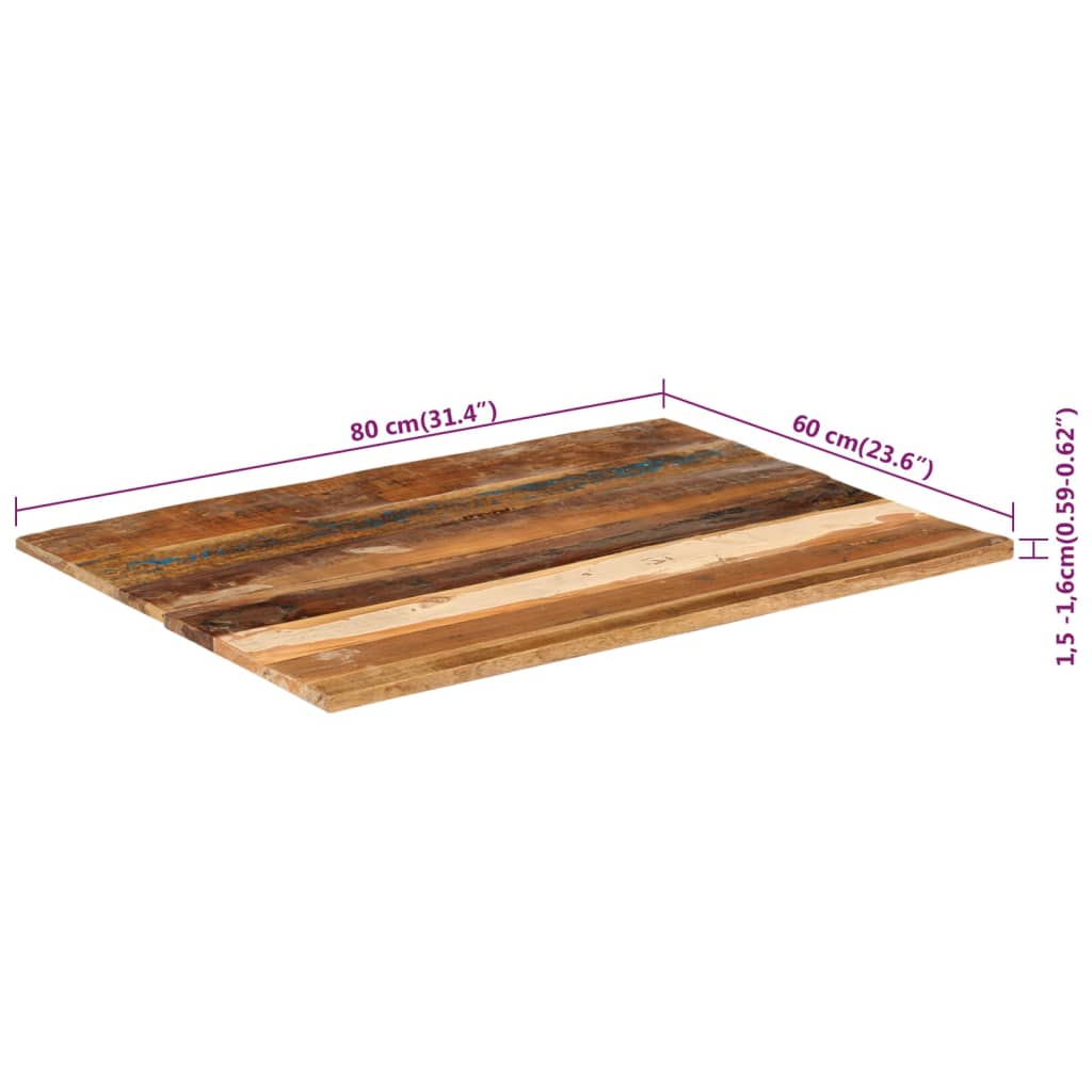Rektangulær bordplate 60x80 cm 15-16 mm gjenvunnet heltre
