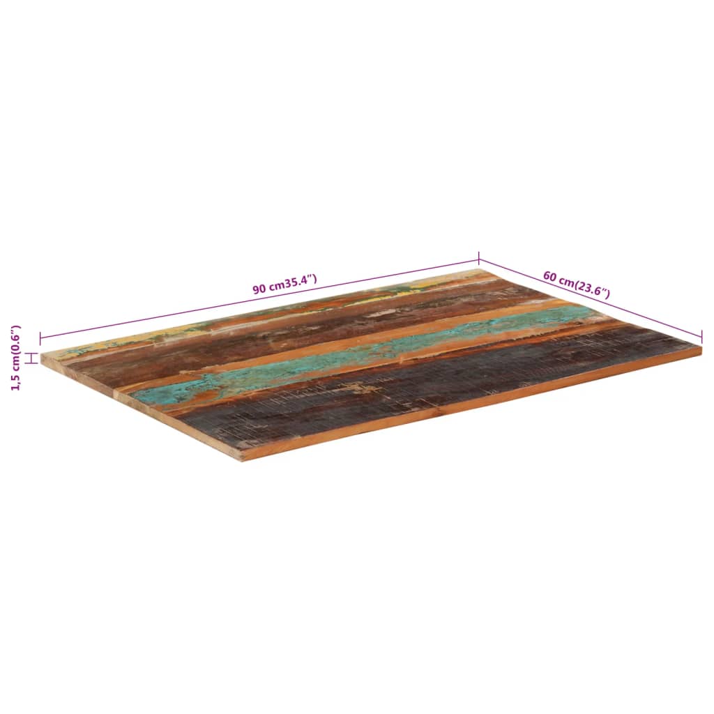 Rektangulær bordplate 60x90 cm 15-16 mm gjenvunnet heltre
