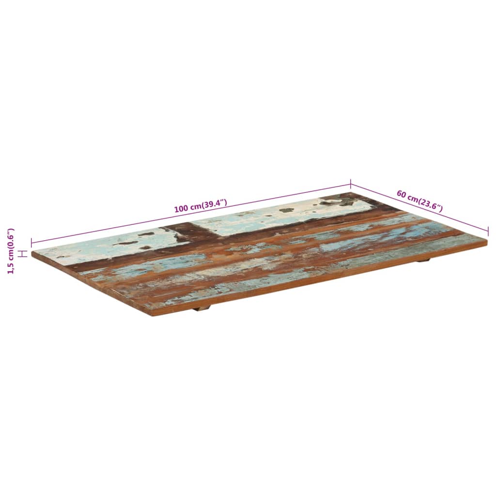Rektangulær bordplate 60x100 cm 15-16 mm gjenvunnet heltre