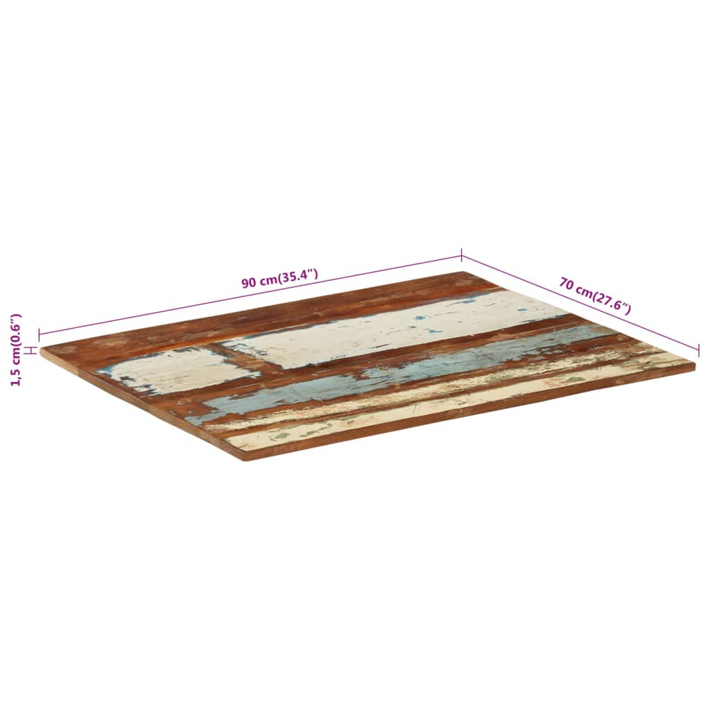 Rektangulær bordplate 70x90 cm 15-16 mm gjenvunnet heltre