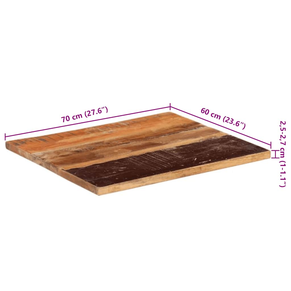 Rektangulær bordplate 60x70 cm 25-27 mm gjenvunnet heltre