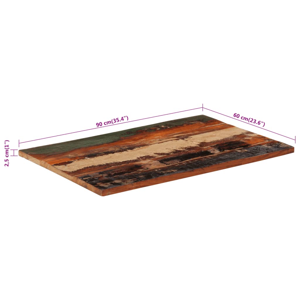 Rektangulær bordplate 60x90 cm 25-27 mm gjenvunnet heltre
