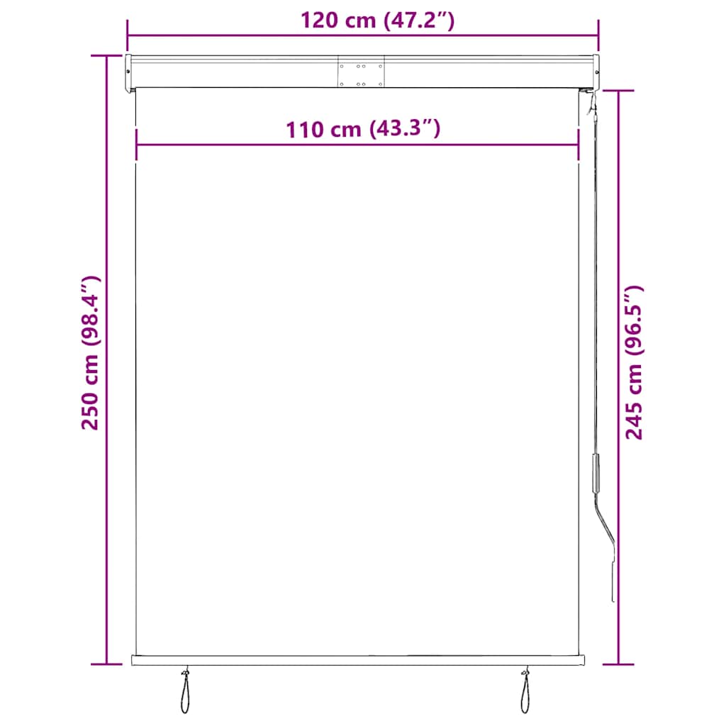 Utendørs rullegardin 120x250 cm hvit og oransje vidaXL