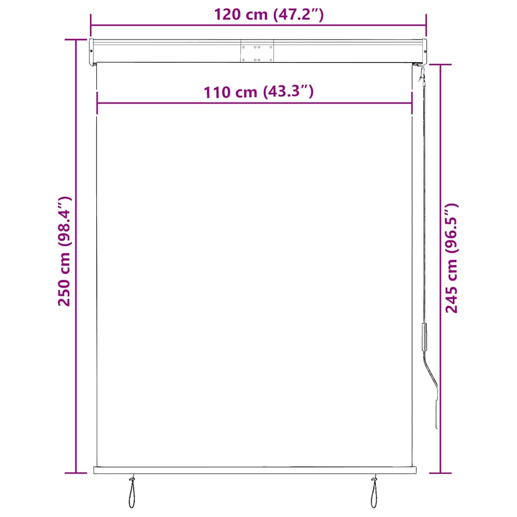 Utendørs rullegardin 120x250 cm antrasitt