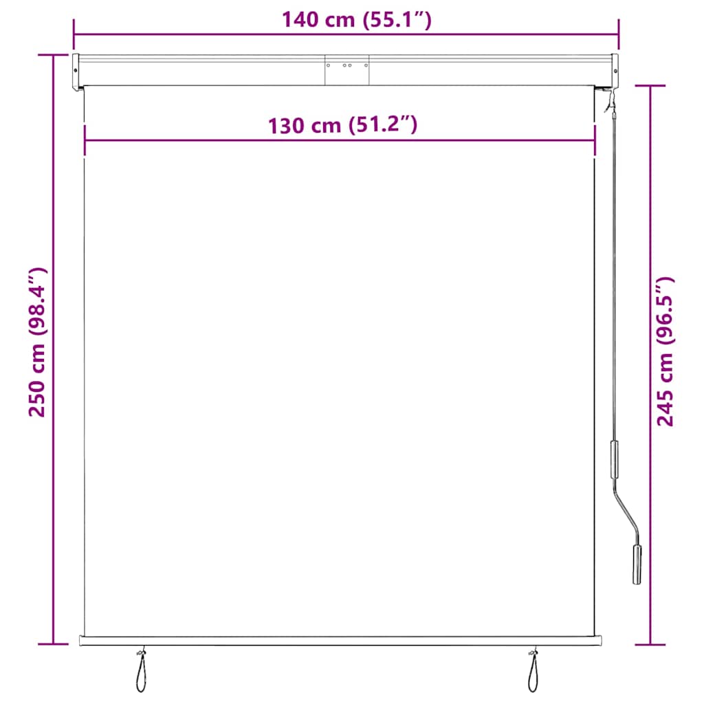 Utendørs rullegardin 140x250 cm antrasitt vidaXL