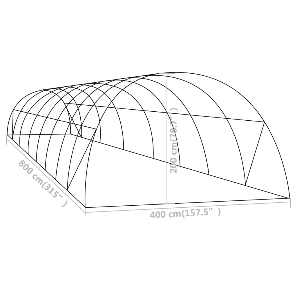 Drivhus 32 m² 8x4x2 m