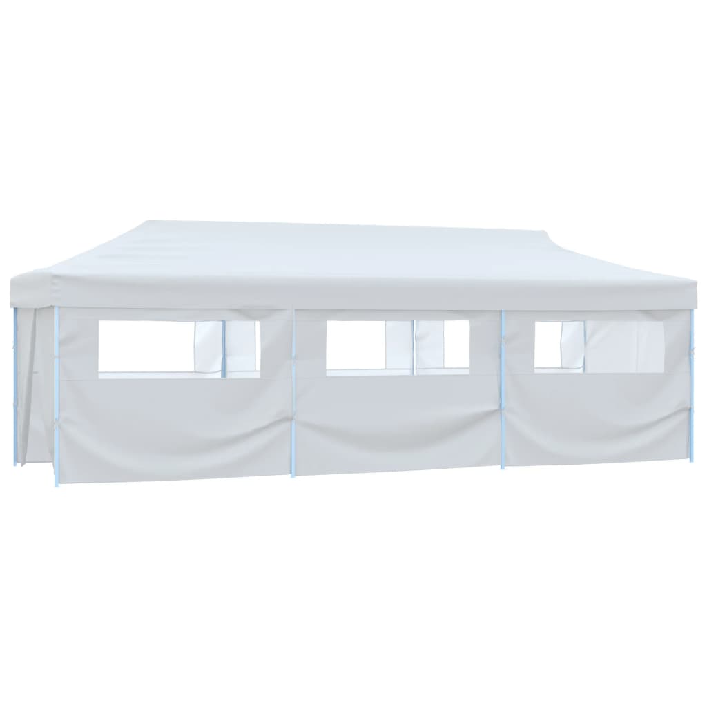 Sammenleggbart festtelt popup med 8 sidevegger 3x9 m hvit