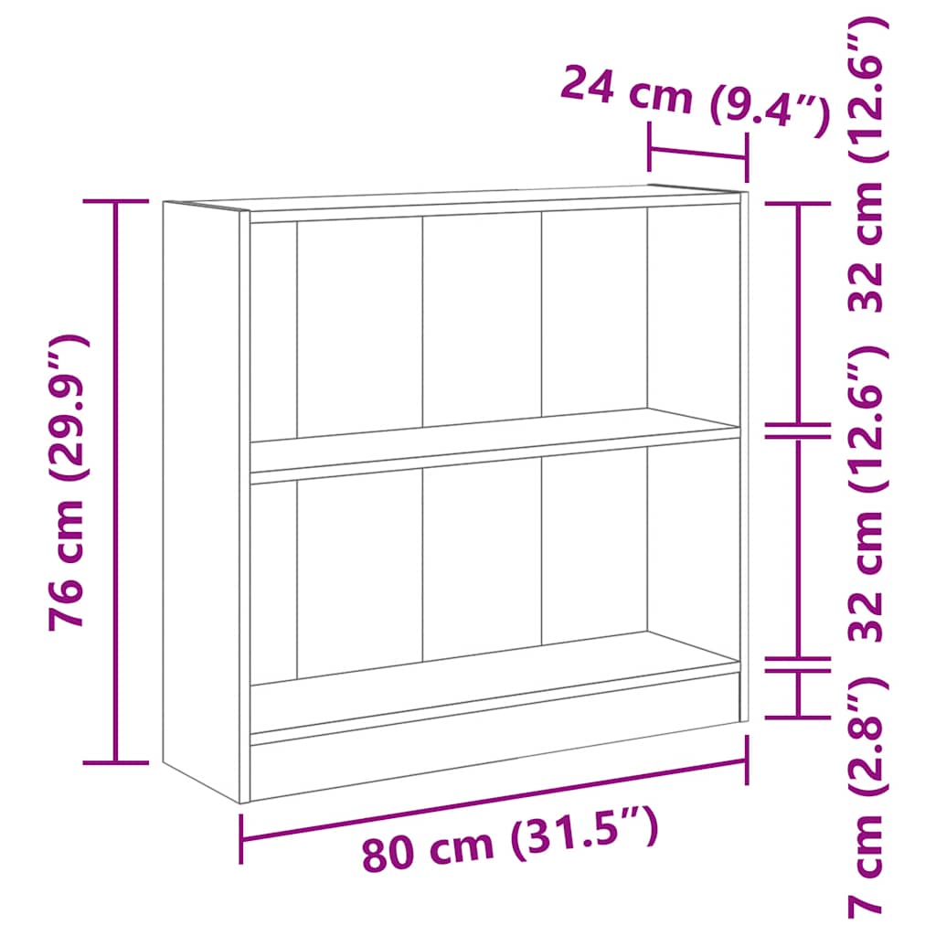 Bokhylle sonoma eik 80x24x75 cm konstruert tre
