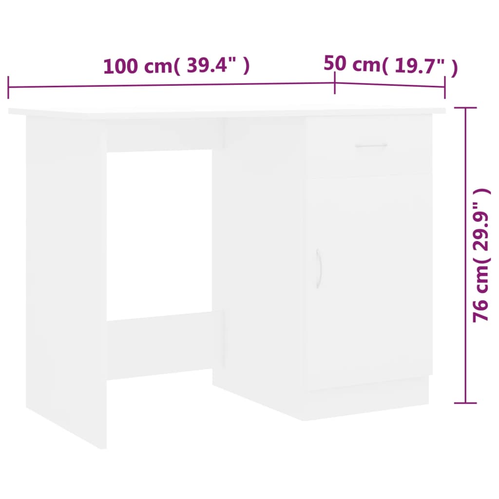 Skrivebord hvit 100x50x76 cm konstruert tre