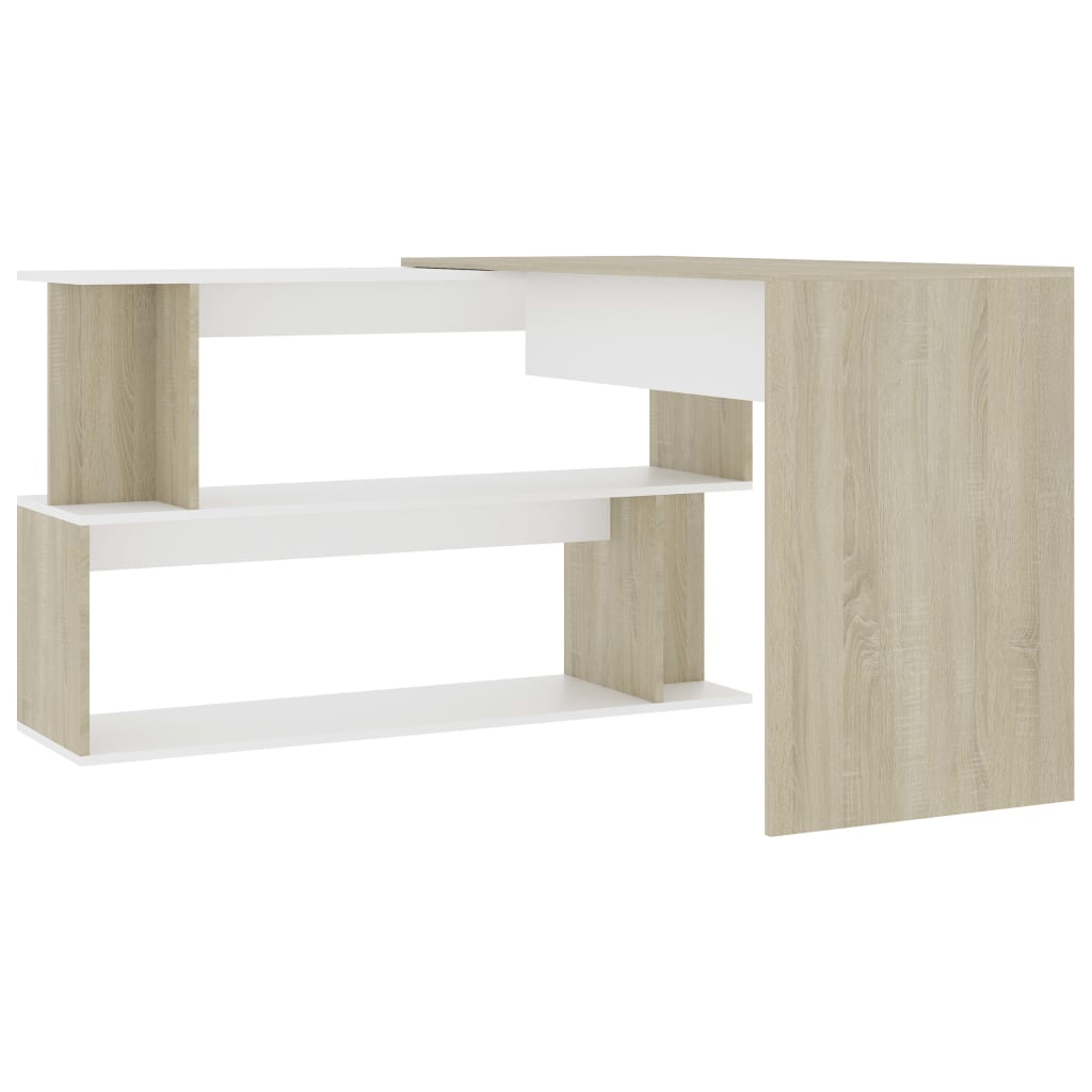 Skrivebord hjørne hvit sonoma eik 200x50x76 cm konstruert tre