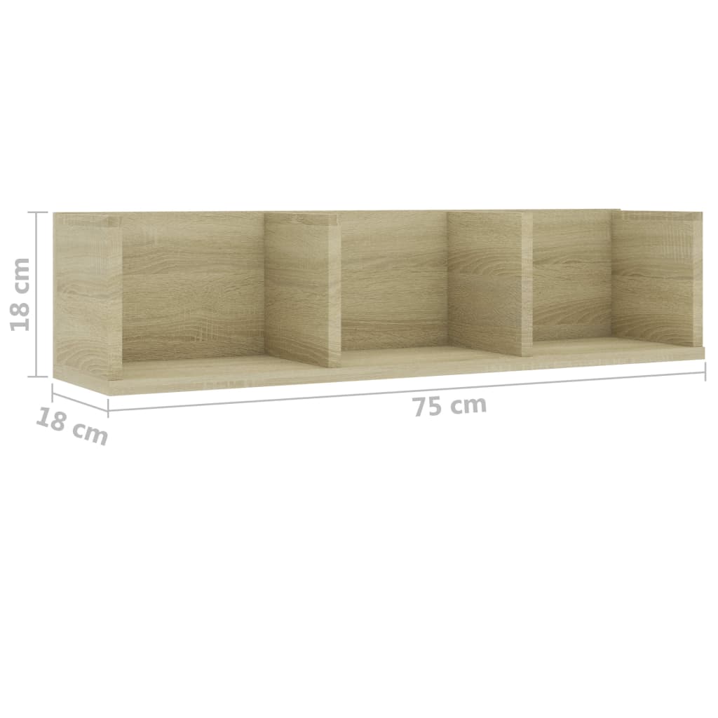 Veggmontert CD-hylle sonoma eik 75x18x18 cm konstruert tre