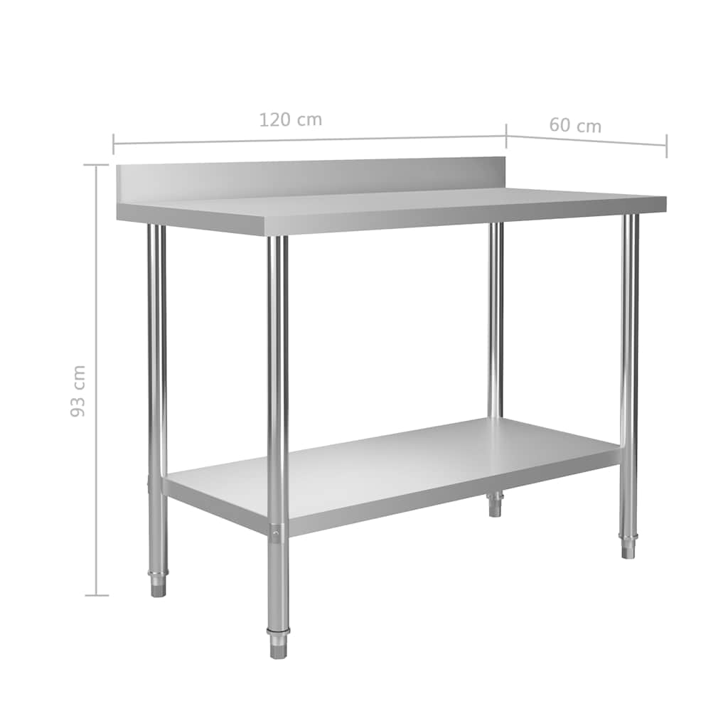 Arbeidsbord for kjøkken med bakplater 120x60x93 rustfritt stål