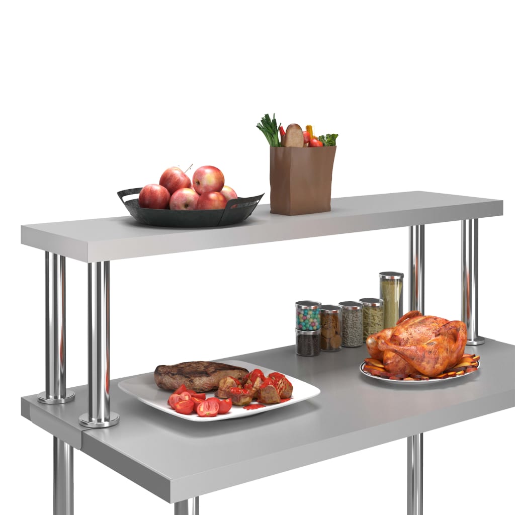 Overhylle til arbeidsbord 120x30x35 cm rustfritt stål
