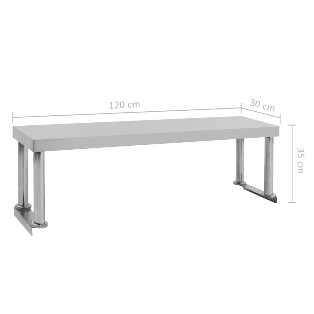 Overhylle til arbeidsbord 120x30x35 cm rustfritt stål