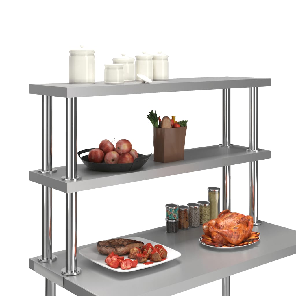 Overhylle til arbeidsbord 2 etasjer 120x30x65 cm rustfritt stål