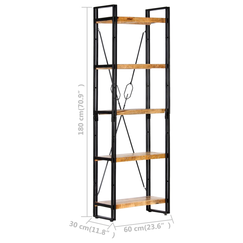 Bokhylle 5 etasjer 60x30x180 cm heltre mango