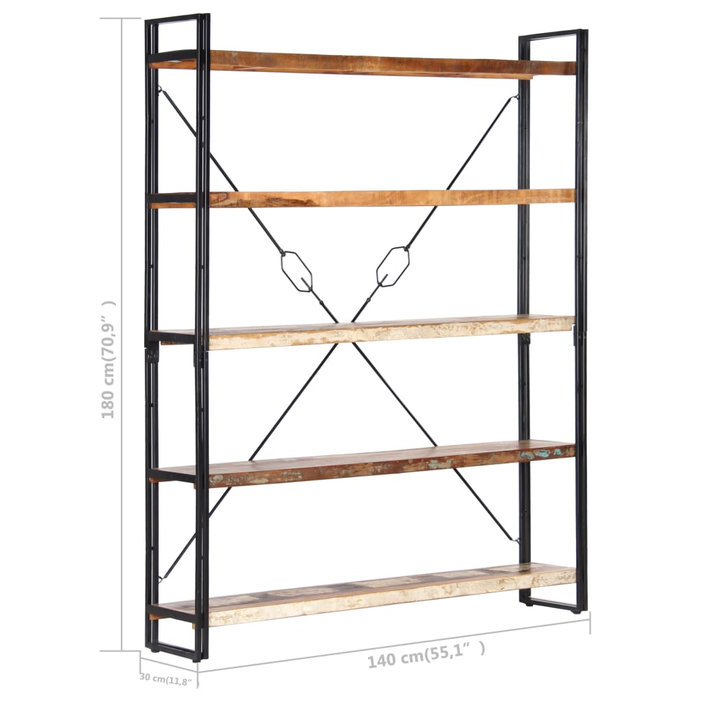 Bokhylle 5 etasjer 140x30x180 cm gjenvunnet heltre