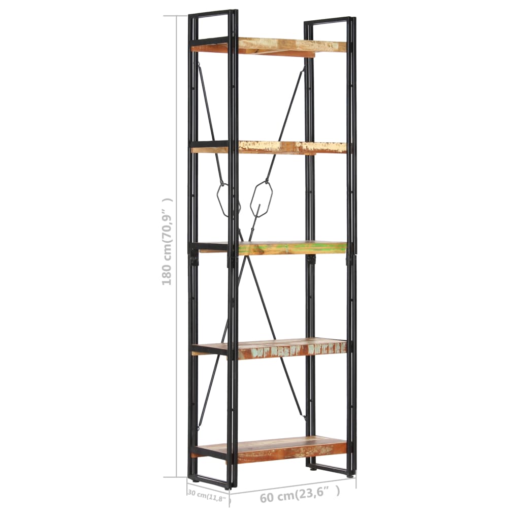 Bokhylle 5 etasjer 60x30x180 cm gjenvunnet heltre