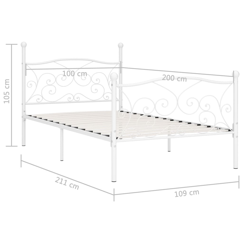 Sengeramme med spilebase hvit metall 100x200 cm