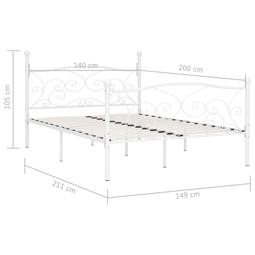 Sengeramme med spilebase hvit metall 140x200 cm