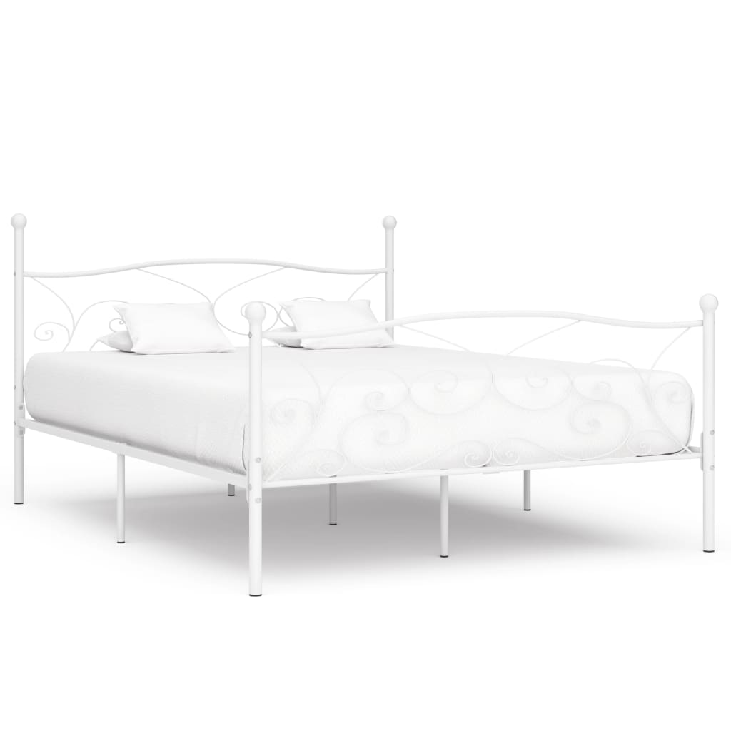 Sengeramme med spilebase hvit metall 200x200 cm