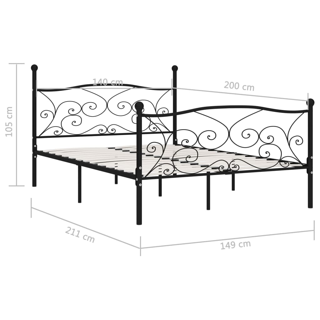 Sengeramme med spilebase svart metall 140x200 cm