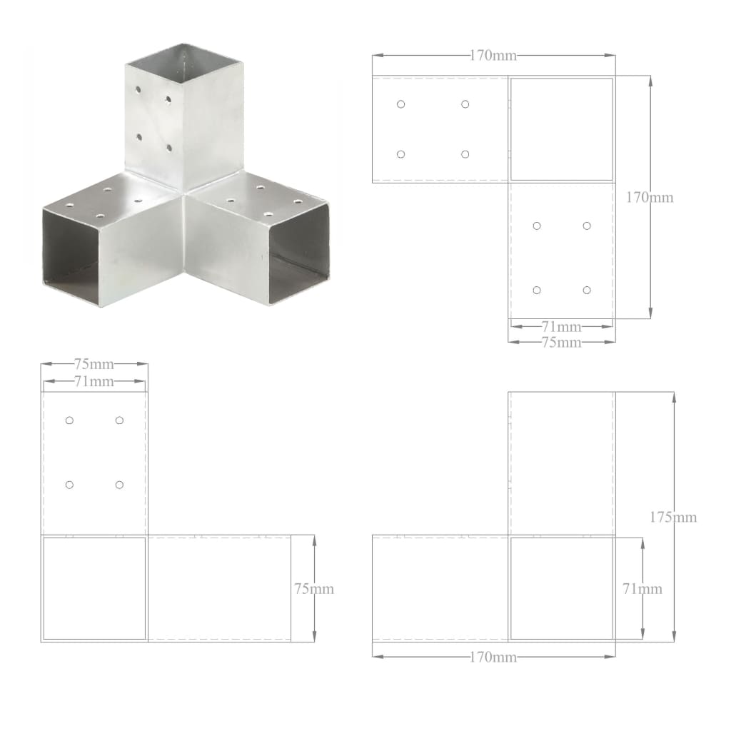 Stolpesko Y-form galvanisert metall 71x71 mm