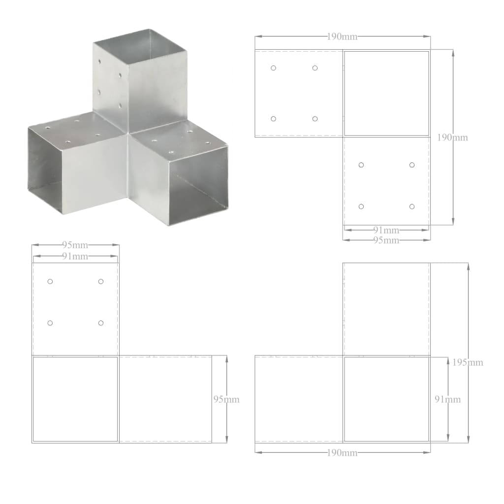 Stolpesko Y-form galvanisert metall 91x91 mm