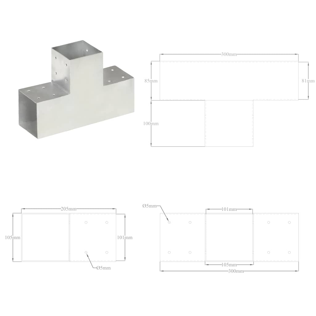 Stolpesko 4 stk T-form galvanisert metall 101x101 mm